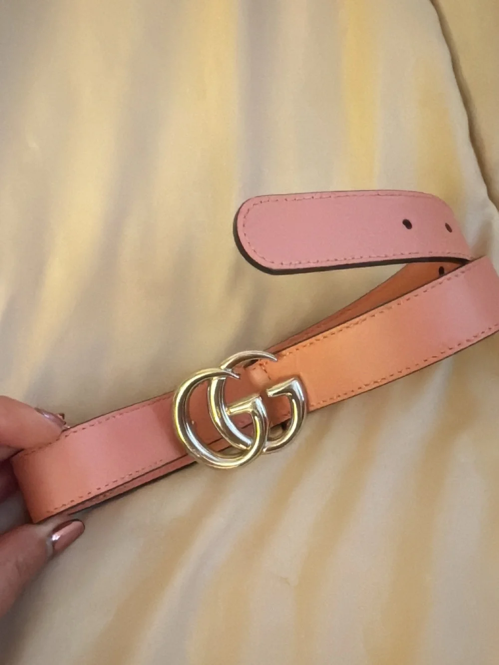 Gucci Pink Leather Double G Buckle Belt Little Girls with Dustbag